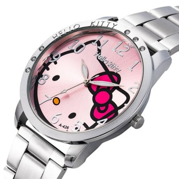 Hello Kitty Women's Watches Stainless Steel Band Pink Face Large Face Thick Band - Picture 3 of 3